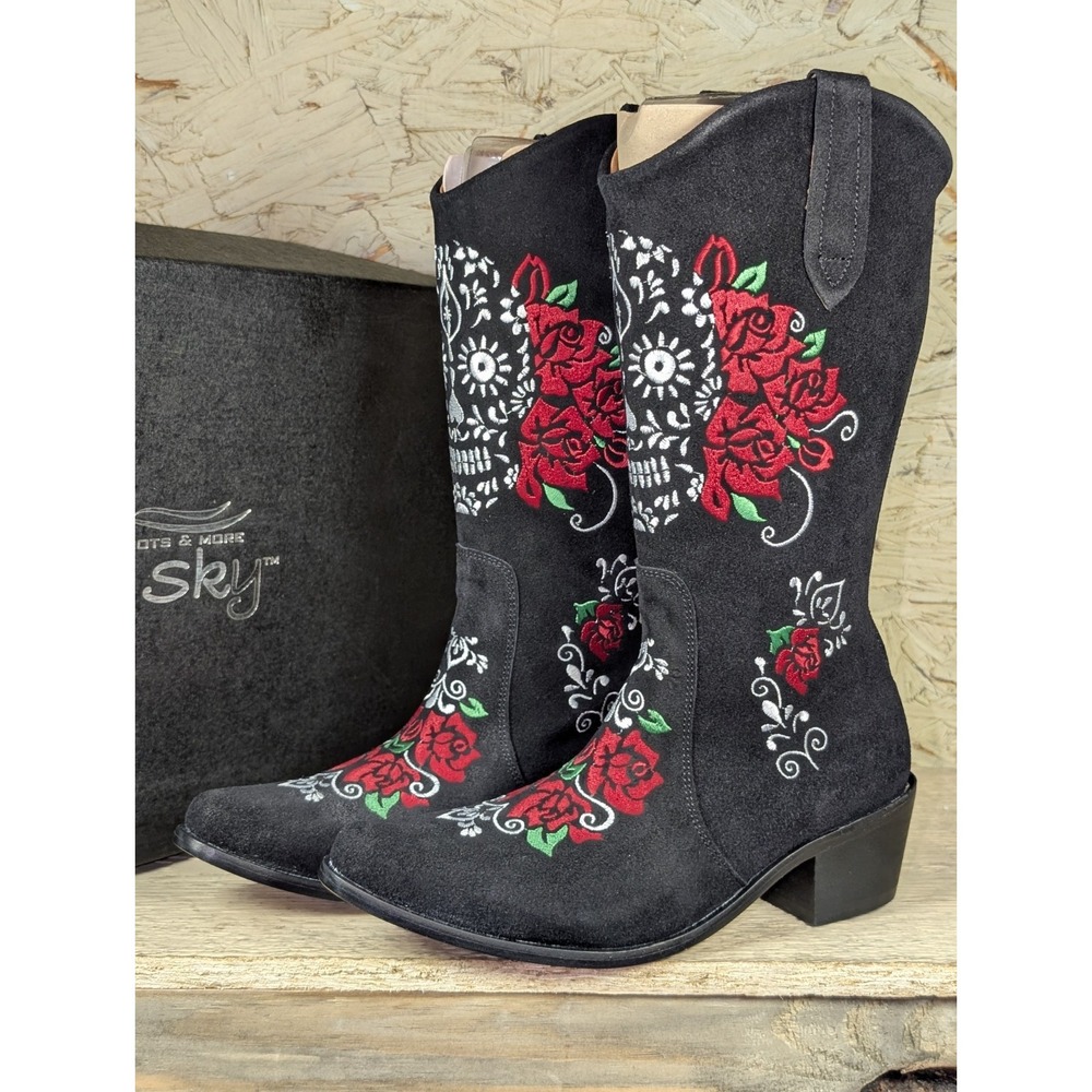 Agave Sky Womens Vaquera Cleveland Day of the Dead Sugar Skull Embroidered 9.5